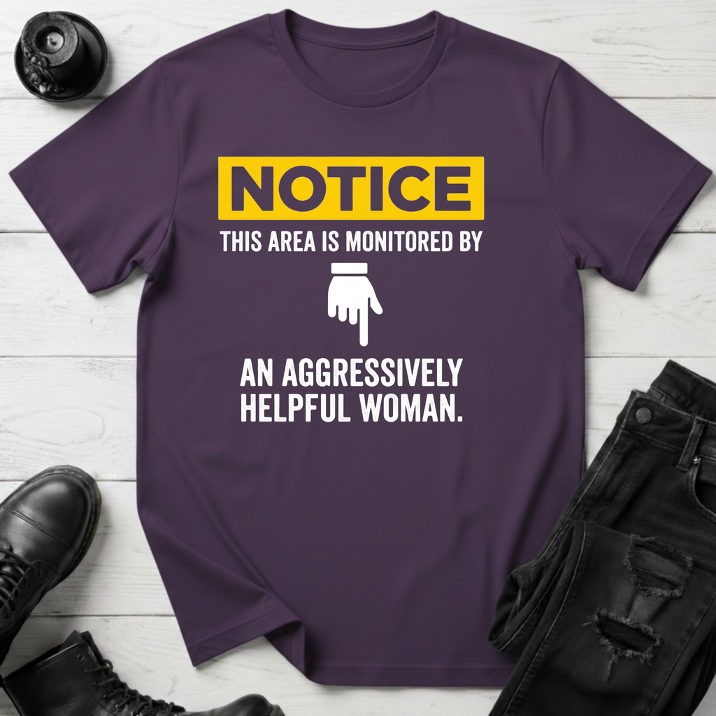 Notice This Area Monitored By An Aggressively Helpful Woman T-Shirt