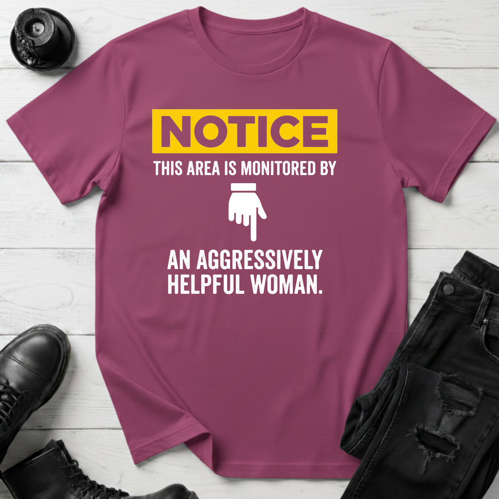Notice This Area Monitored By An Aggressively Helpful Woman T-Shirt