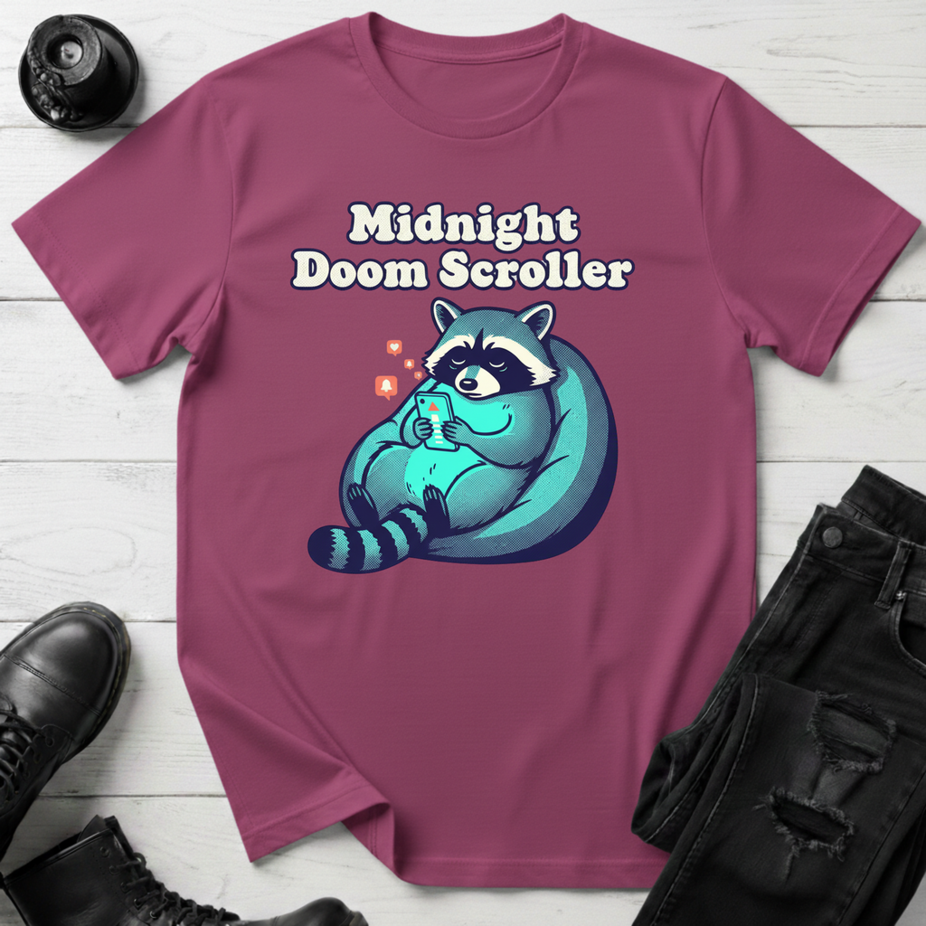 Midnight Doom Scroller Raccoon T-Shirt