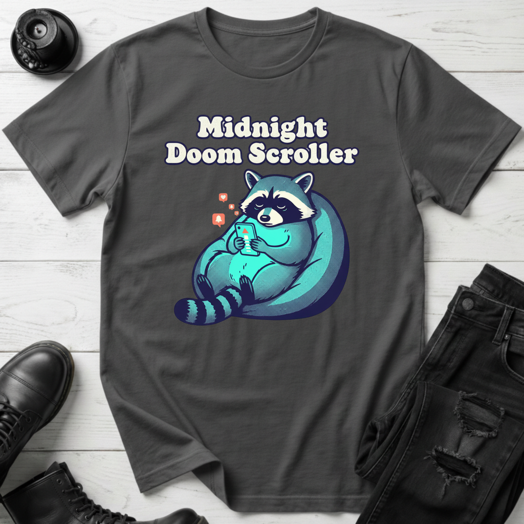 Midnight Doom Scroller Raccoon T-Shirt