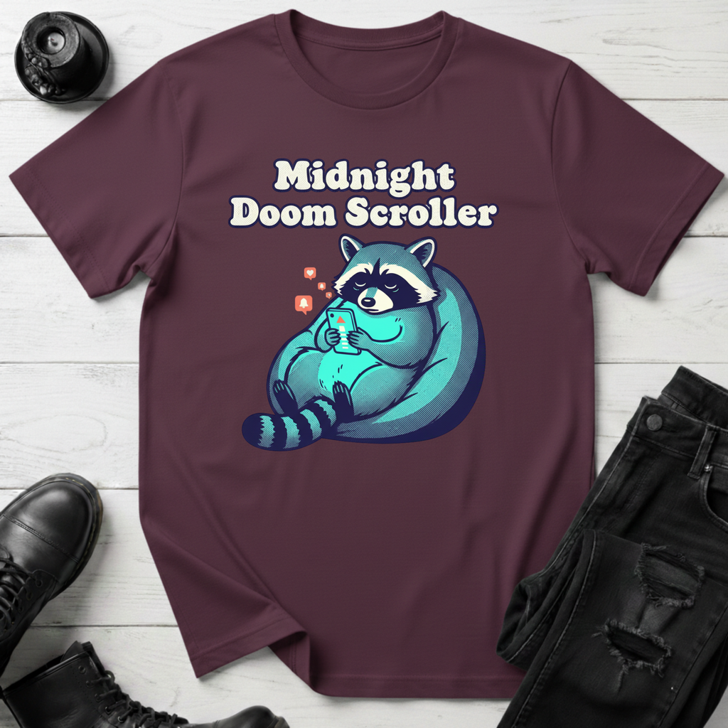 Midnight Doom Scroller Raccoon T-Shirt