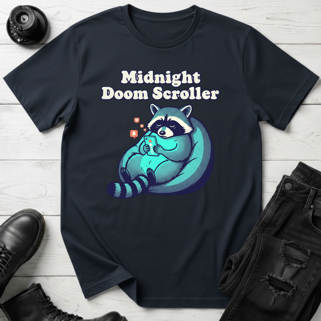 Midnight Doom Scroller Raccoon T-Shirt