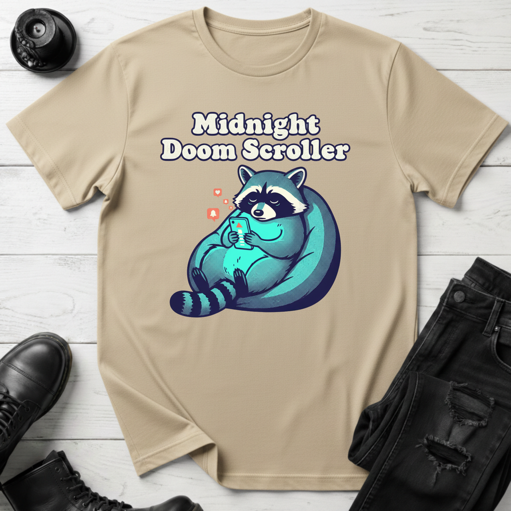 Midnight Doom Scroller Raccoon T-Shirt