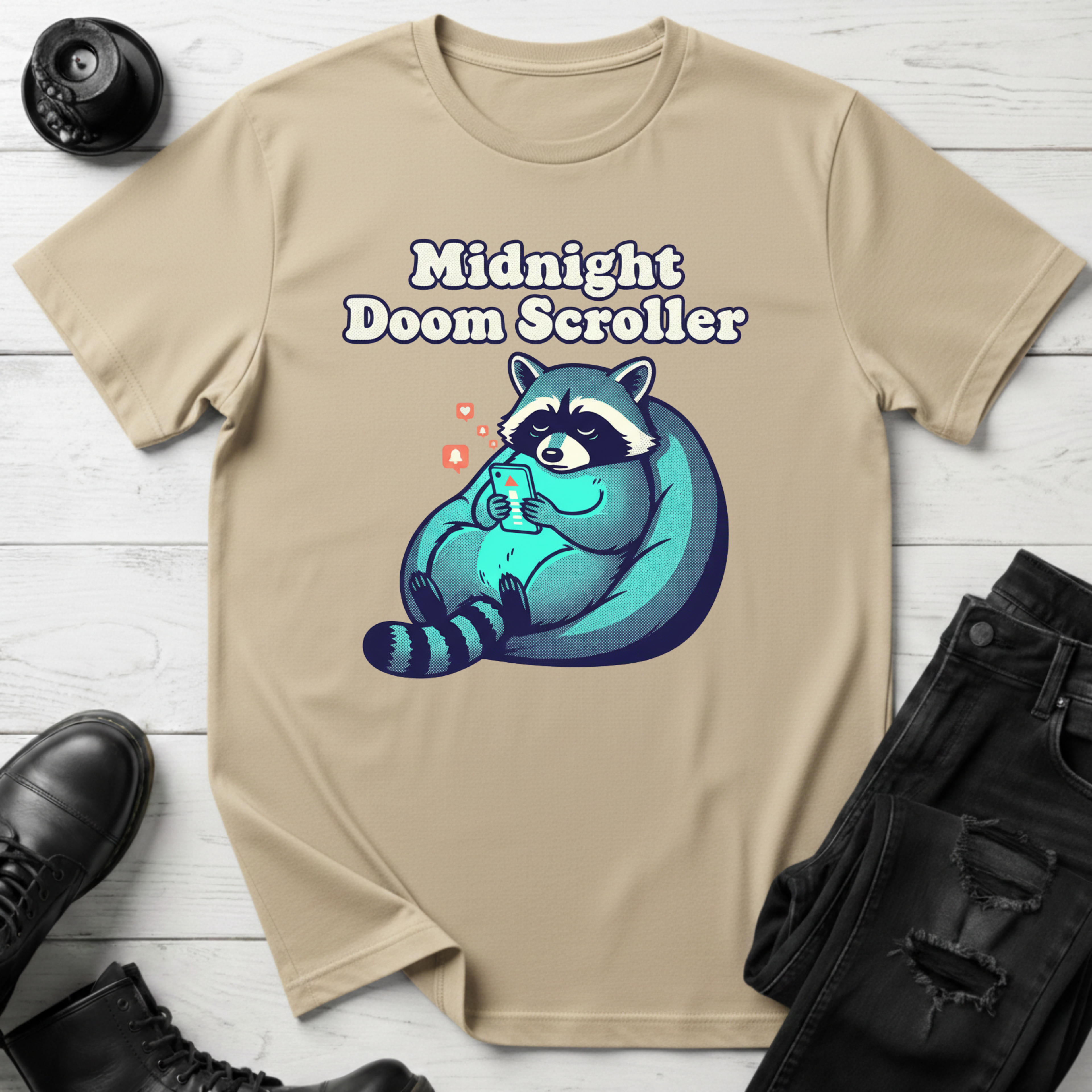 Midnight Doom Scroller Raccoon T-Shirt